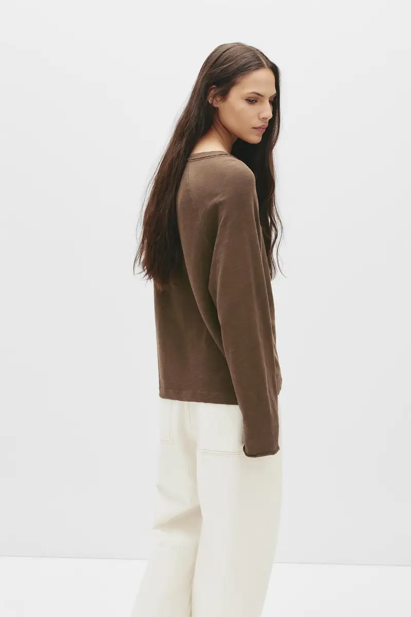 Maglietta Maniche Lunghe Raglan Marrone miniatura 2