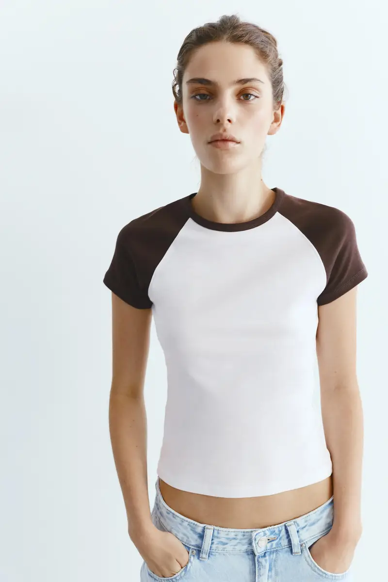 Maglietta Maniche Raglan Marrone miniatura 2