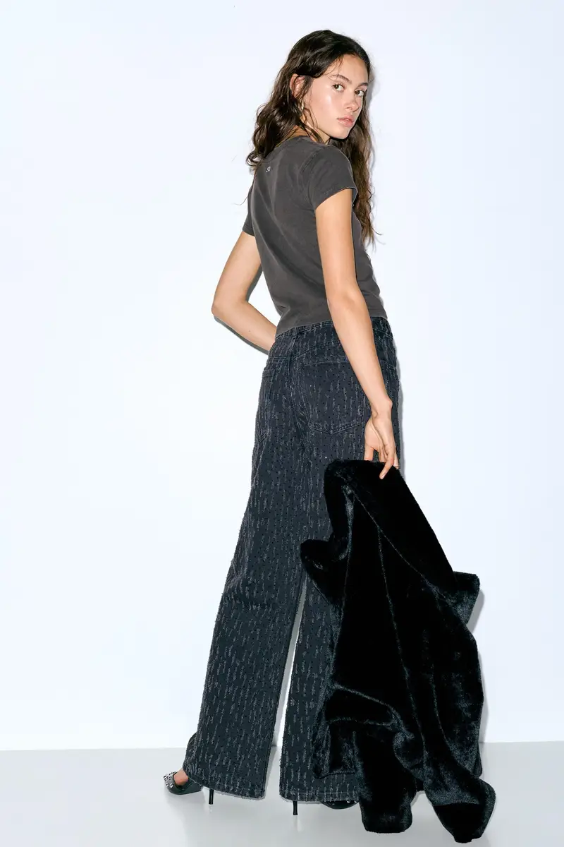 Maglietta Nera Strass Nero lavato miniatura 2