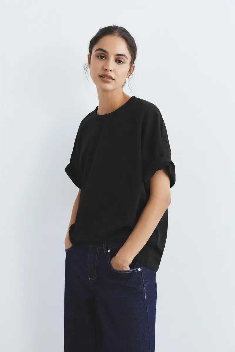 Maglietta Oversize A Maniche Corte Nero miniatura 2