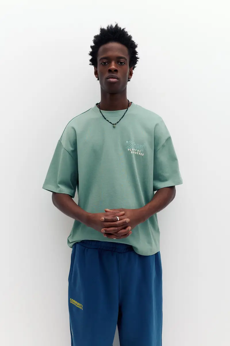 Maglietta Stwd Grafica Universo Verde azzurrato miniatura 2