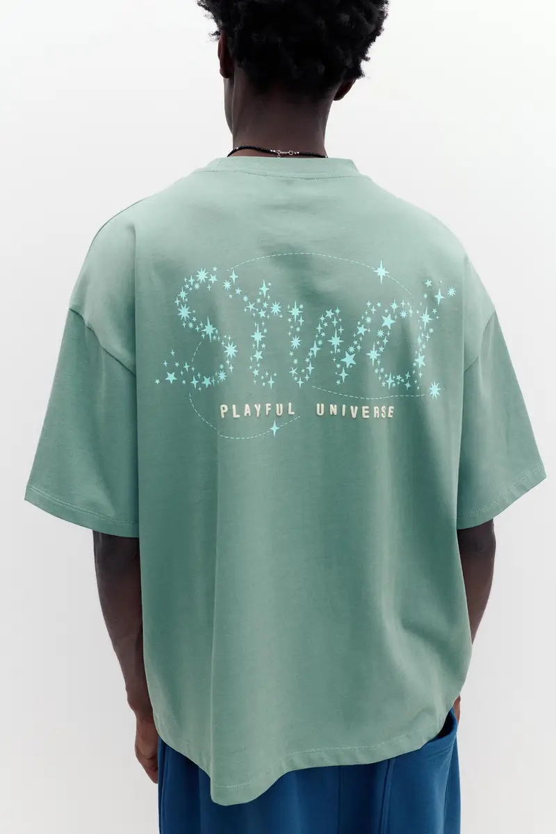 Maglietta Stwd Grafica Universo Verde azzurrato miniatura 3