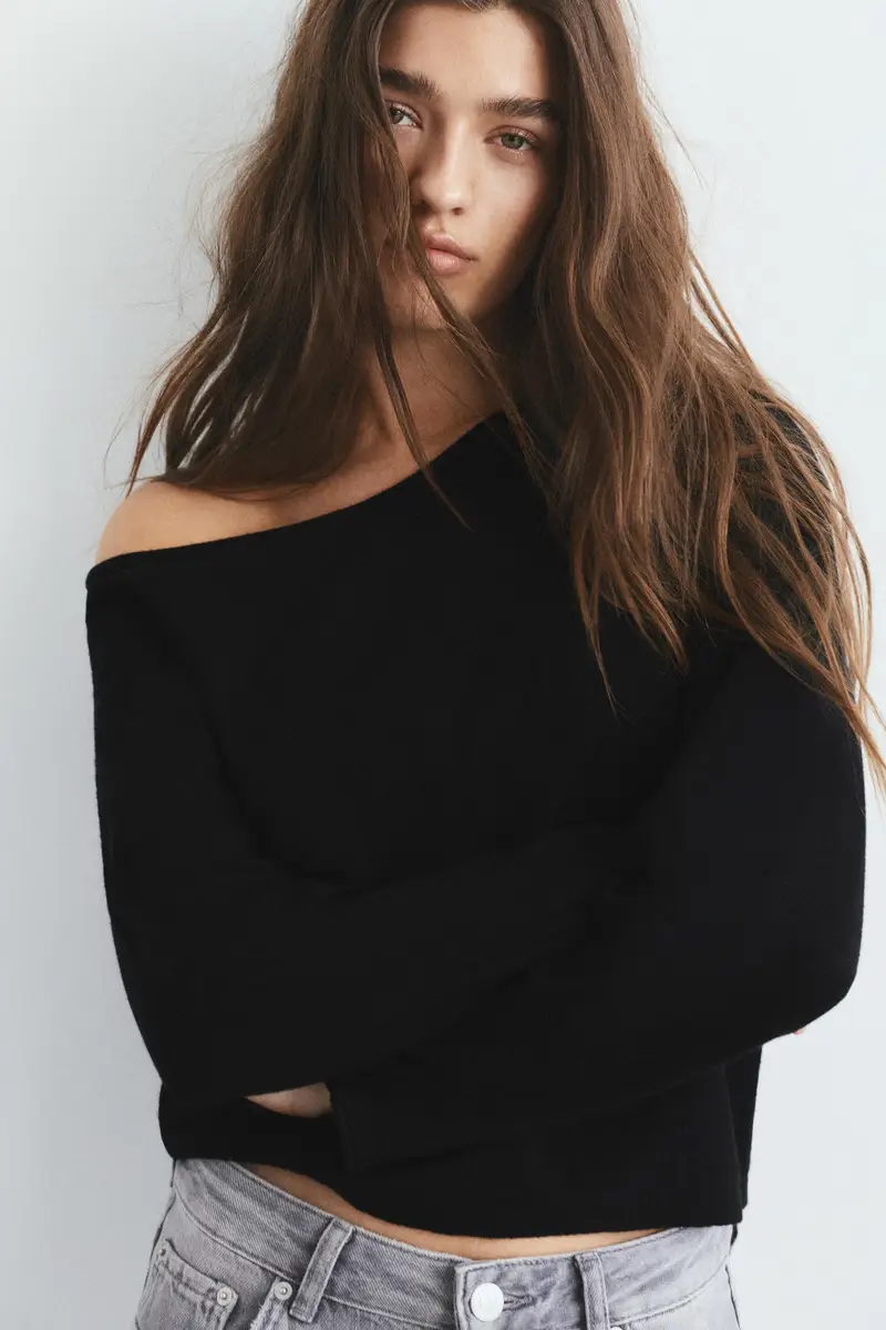 Maglione Asimmetrico Nero miniatura 3