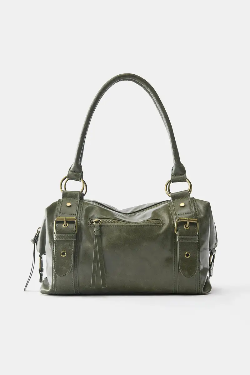 Mini Borsa Shopper Con Fibbie Kaki miniatura 2