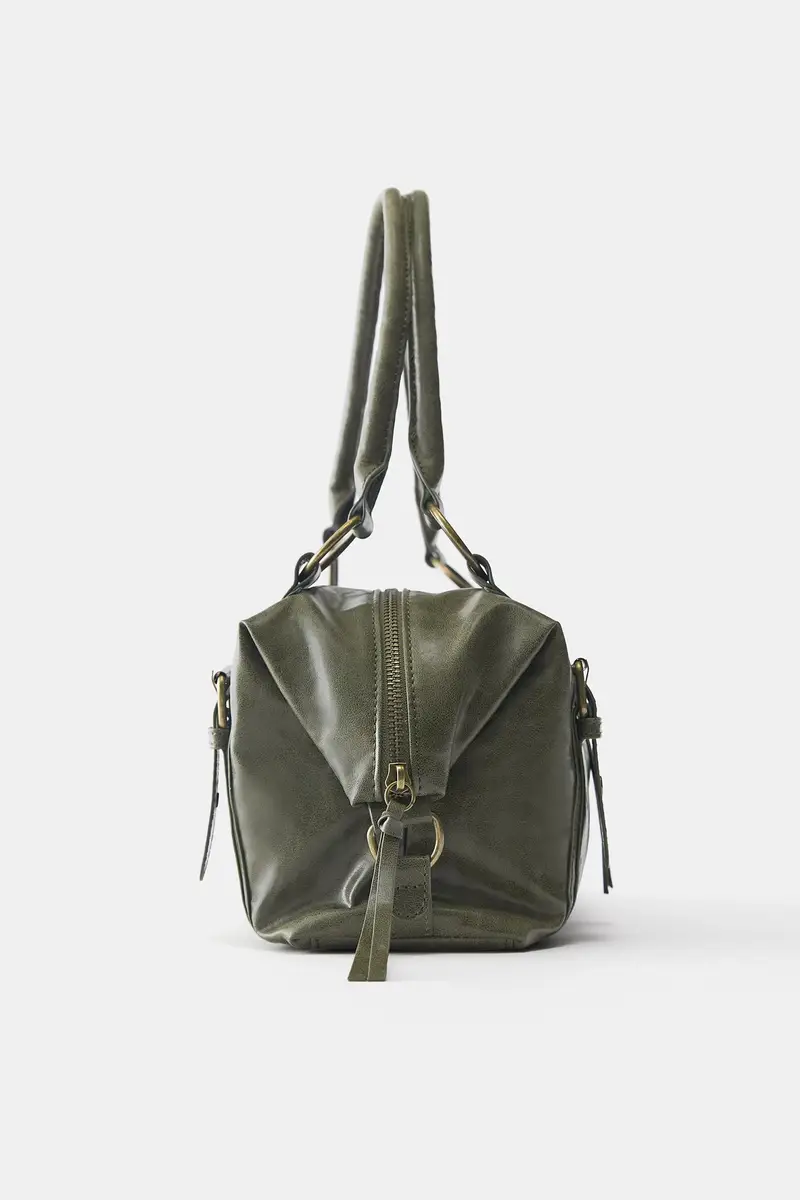 Mini Borsa Shopper Con Fibbie Kaki miniatura 3