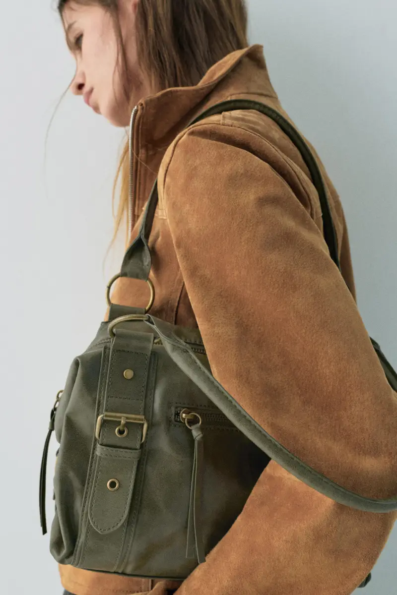 Mini Borsa Shopper Con Fibbie Kaki