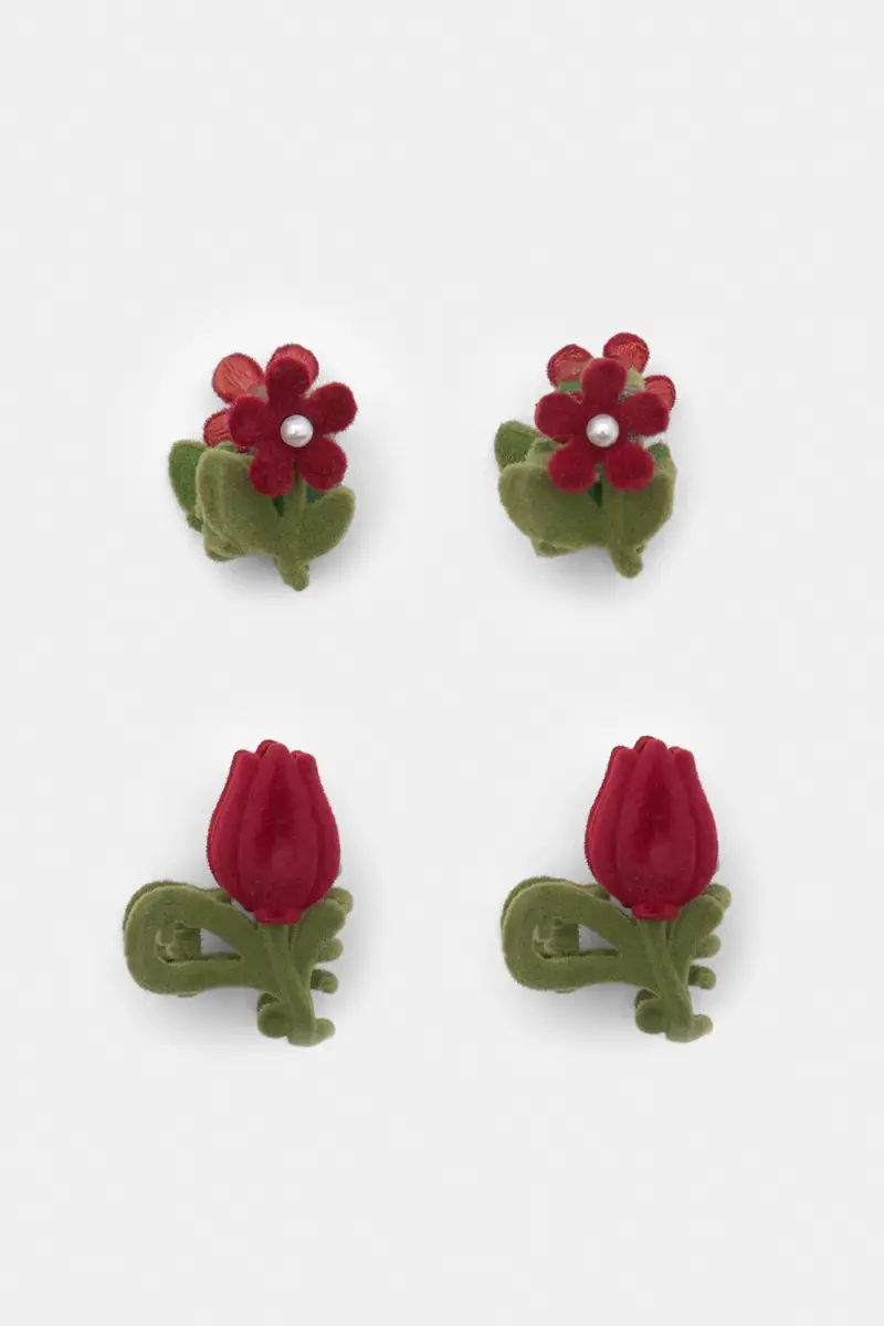 Pull&bear Set di 4 Mini Mollette Fiore Rosso