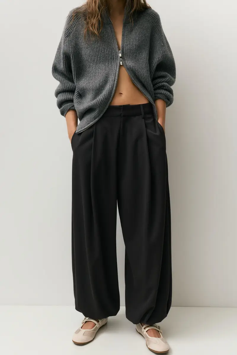 Pantalone A Palloncino Con Pinces Nero miniatura 3