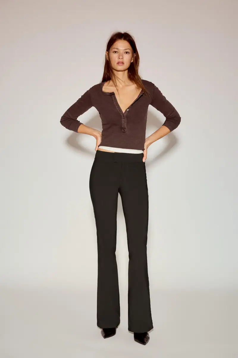 Pantaloni A Campana A Vita Media Marrone