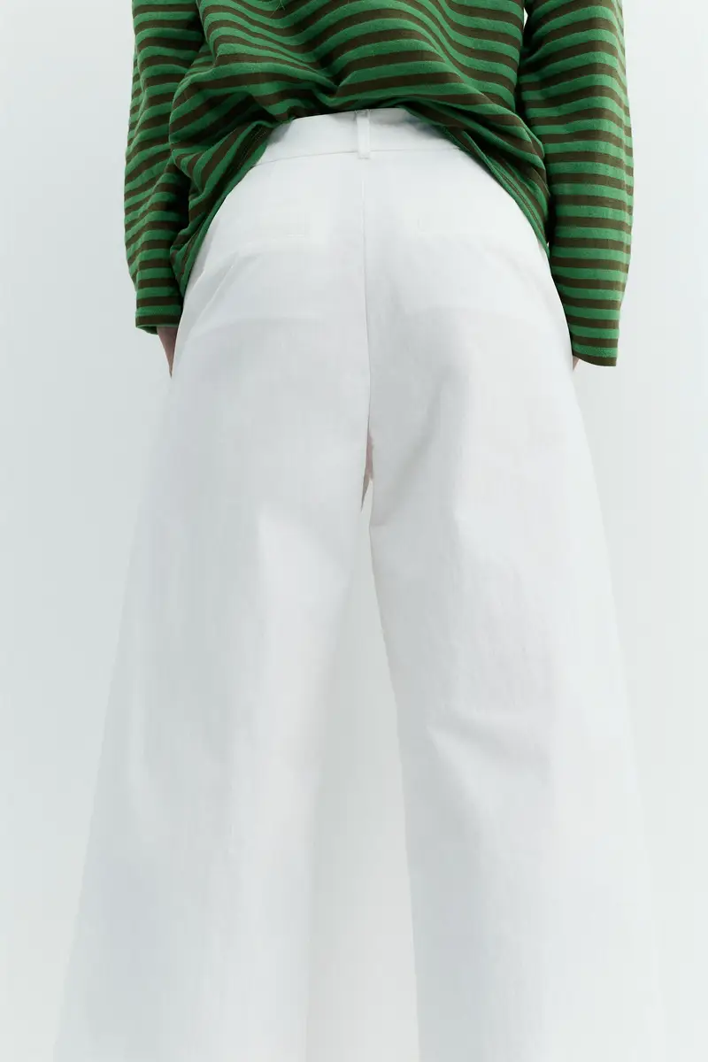Pantaloni Ampi A Doppia Pince Bianco miniatura 3