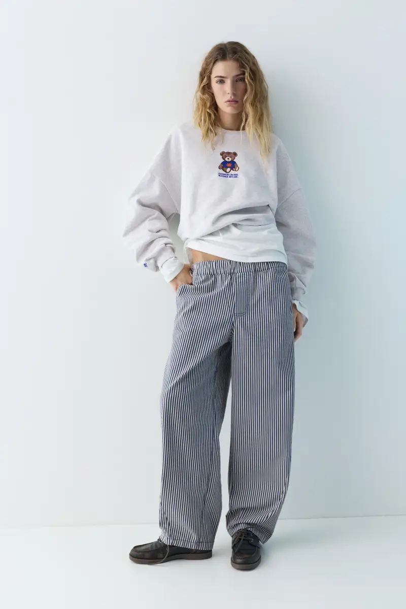 Pantaloni Barrel A Righe Blu marino miniatura 2