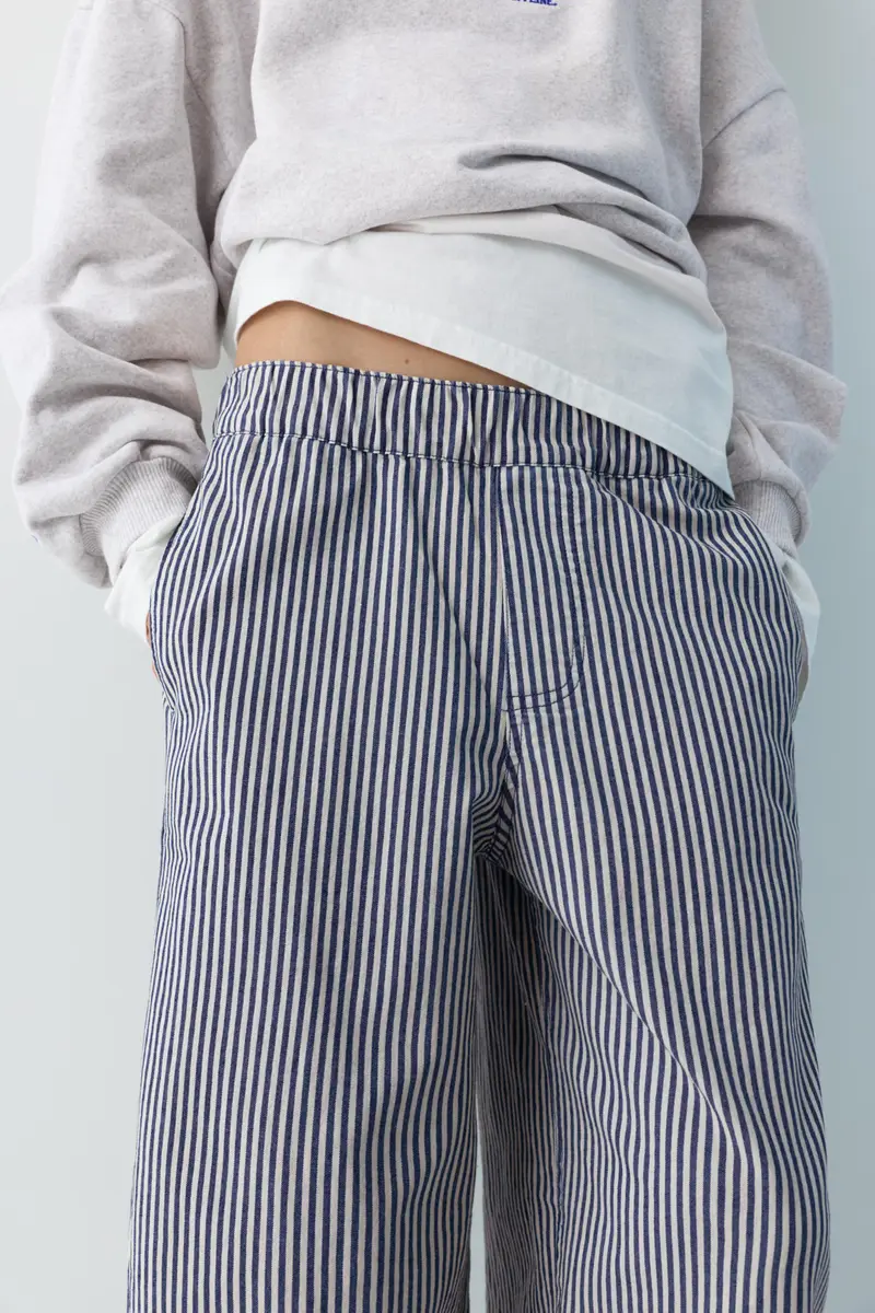 Pantaloni Barrel A Righe Blu marino miniatura 3