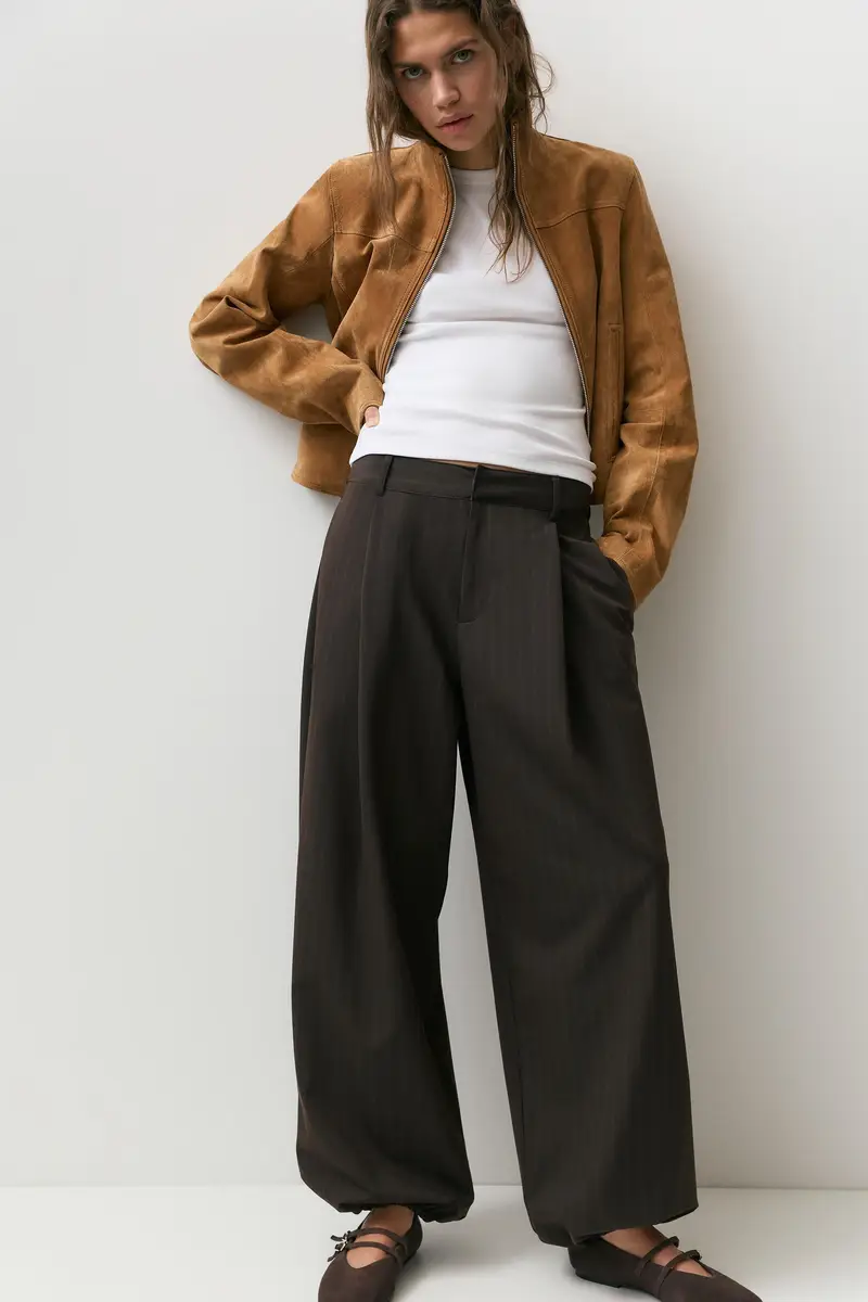 Pantaloni Barrel A Righe Con Pinces Marrone miniatura 2