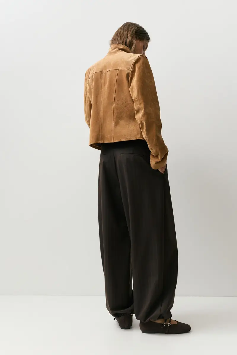 Pantaloni Barrel A Righe Con Pinces Marrone miniatura 3