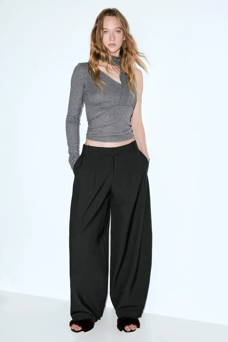 Pantaloni Barrel Con Pinces Nero