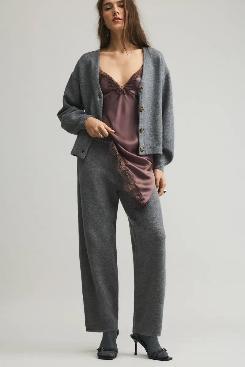 Pantaloni Barrel In Maglia Grigio medio miniatura 2