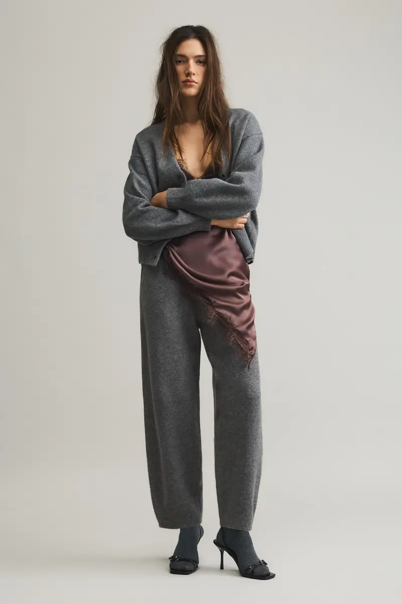 Pantaloni Barrel In Maglia Grigio medio