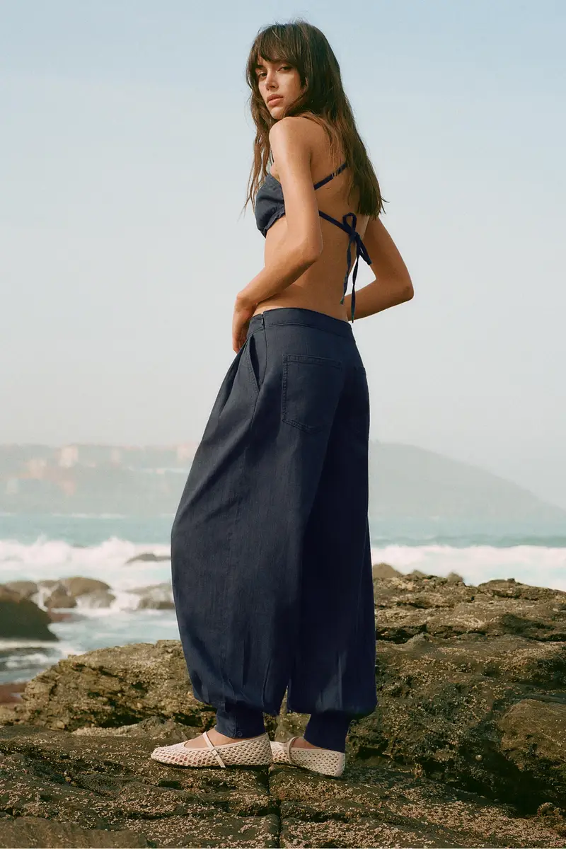 Pantaloni Da Gaucho Misto Lino Azzurro grigio