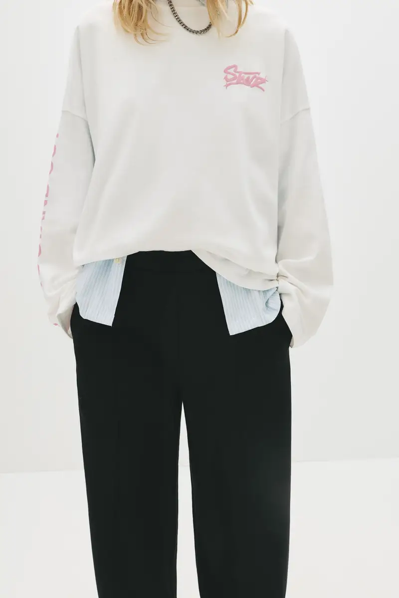 Pantaloni Da Tuta A Gamba Larga Con Nervatura Nero miniatura 3