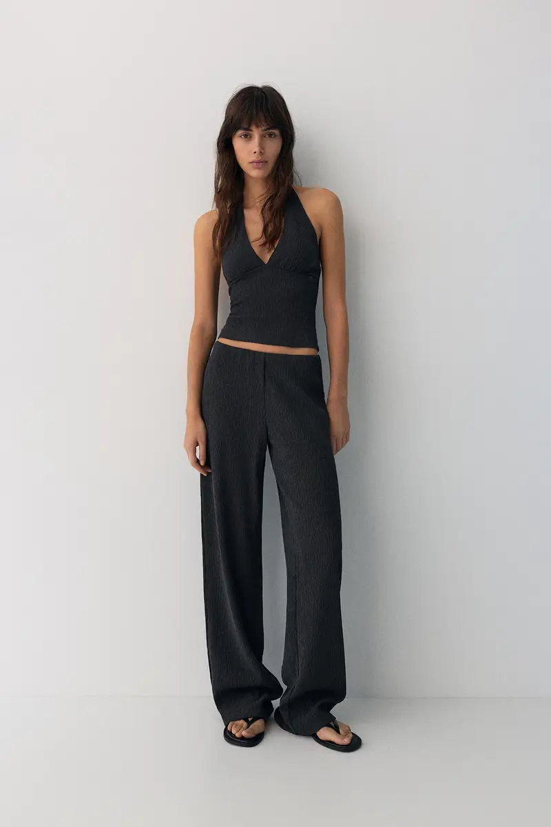 Pantaloni Dritti Bambula Petrolio