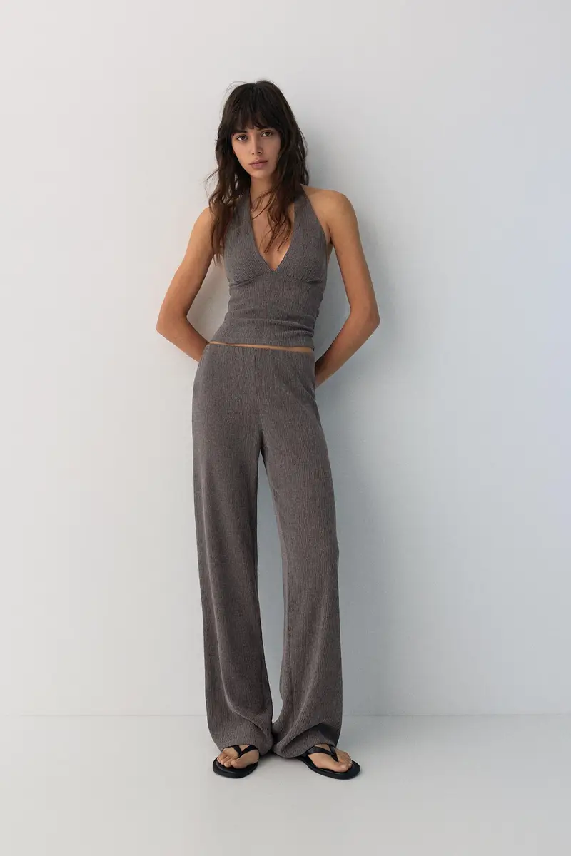 Pantaloni Dritti In Bambula Marrone