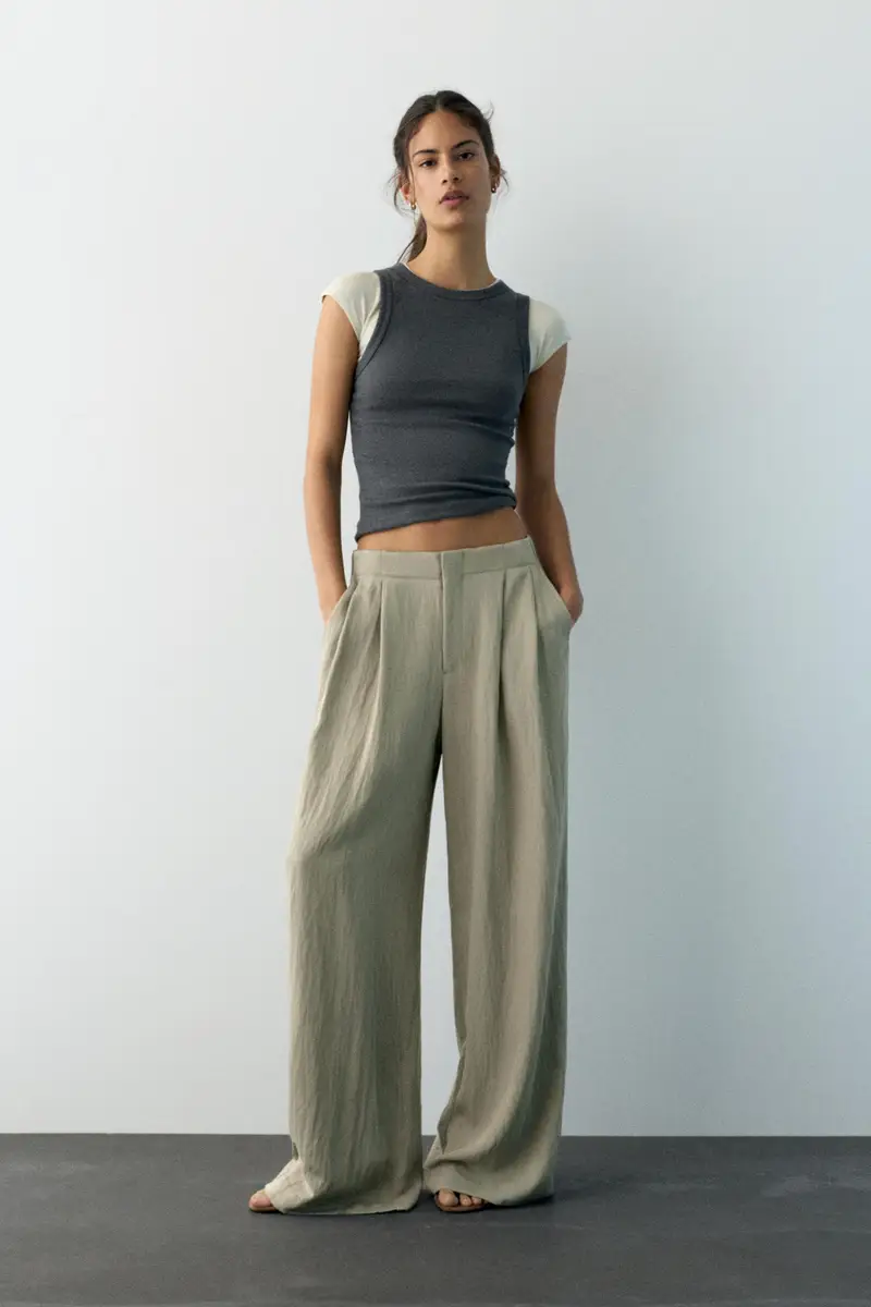 Pantaloni Eleganti A Pinces Kaki chiaro