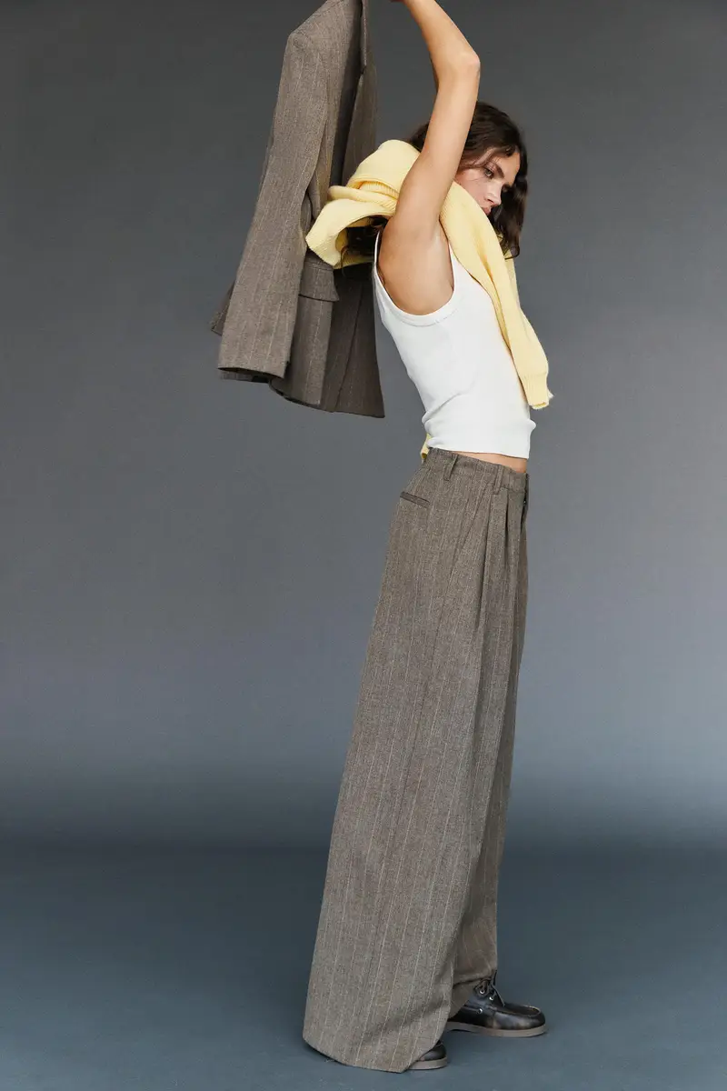 Pantaloni Eleganti A Righe Marrone topo