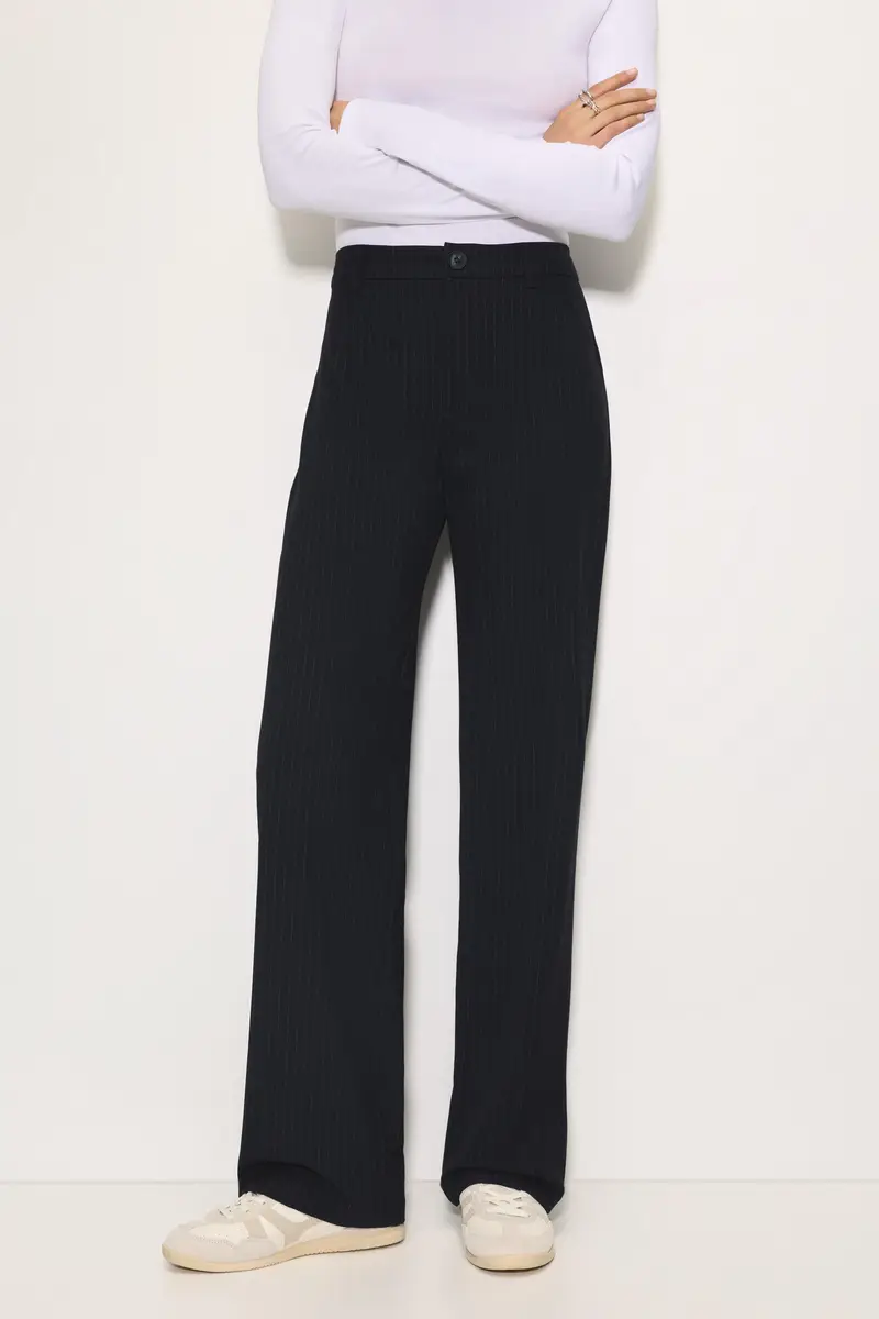 Pantaloni Eleganti A Vita Alta A righe miniatura 2