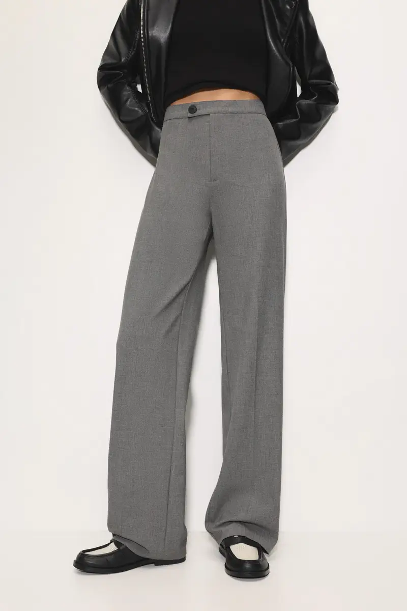 Pantaloni Eleganti A Vita Alta Con Pinces Grigio medio miniatura 2