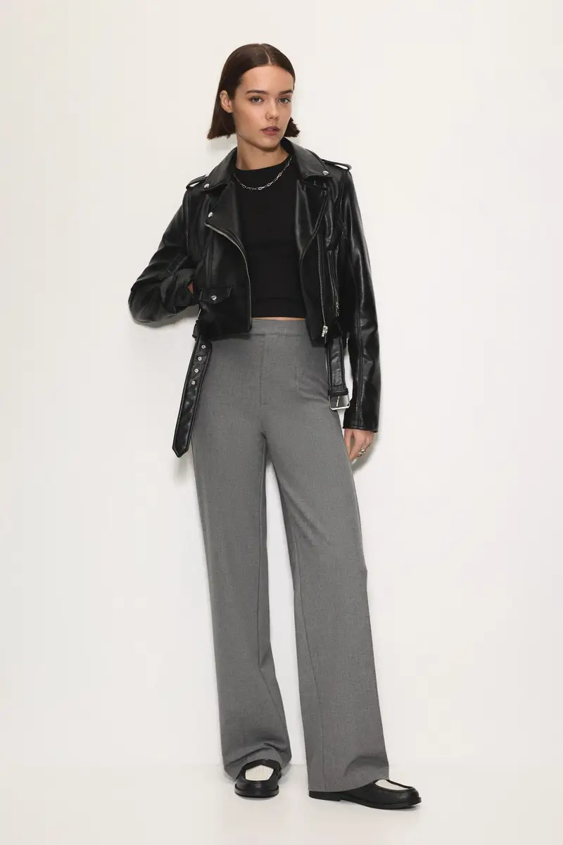 Pantaloni Eleganti A Vita Alta Con Pinces Grigio medio