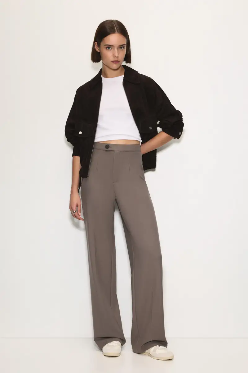 Pantaloni Eleganti A Vita Alta Con Pinces Grigio topo miniatura 2