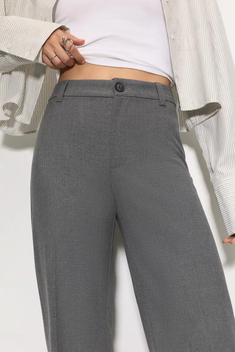 Pantaloni Eleganti A Vita Alta Grigio miniatura 3