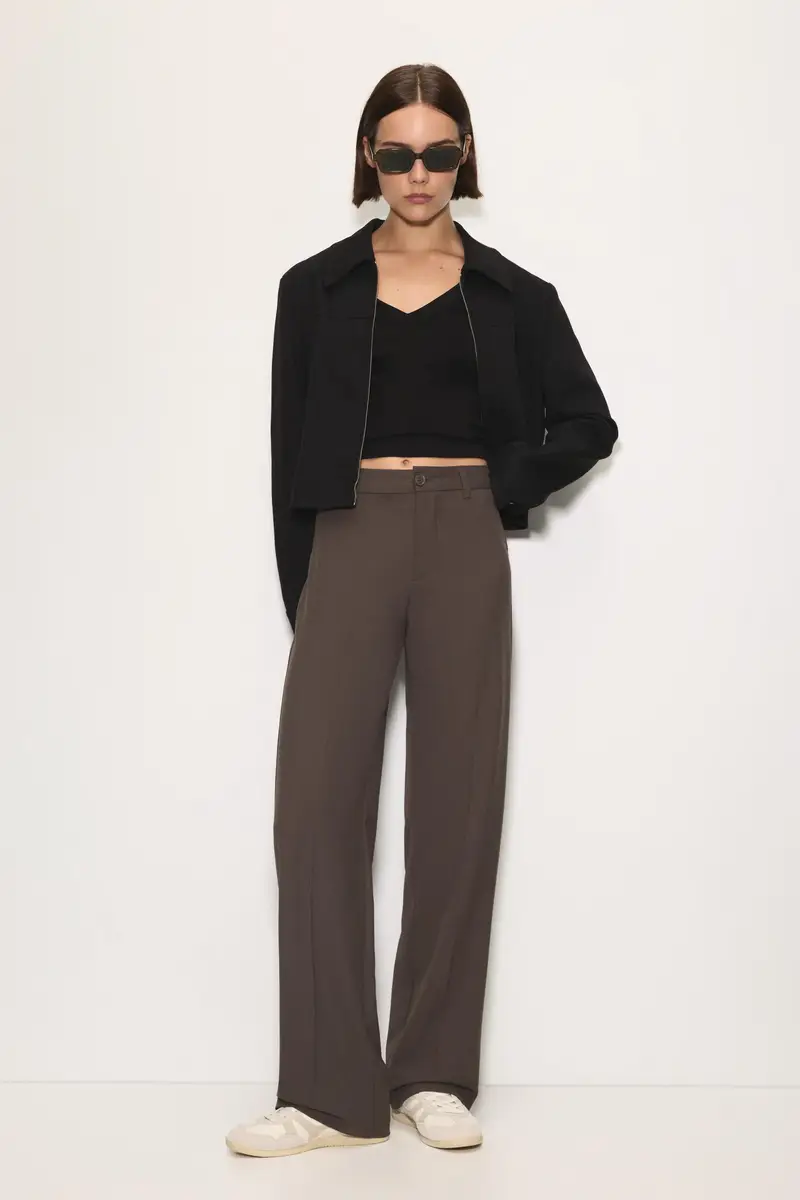 Pantaloni Eleganti A Vita Alta Marrone oscuro