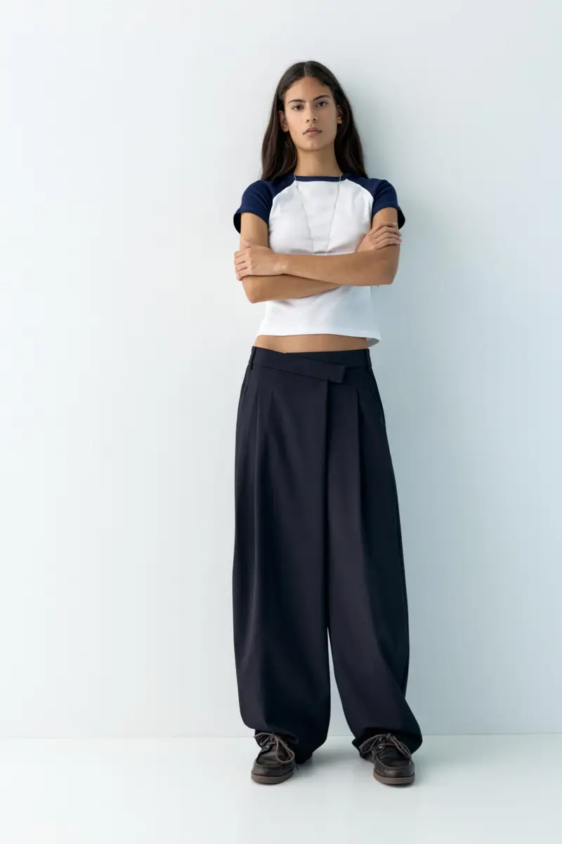 Pantaloni Eleganti A Vita Incrociata Blu marino oscuro miniatura 2