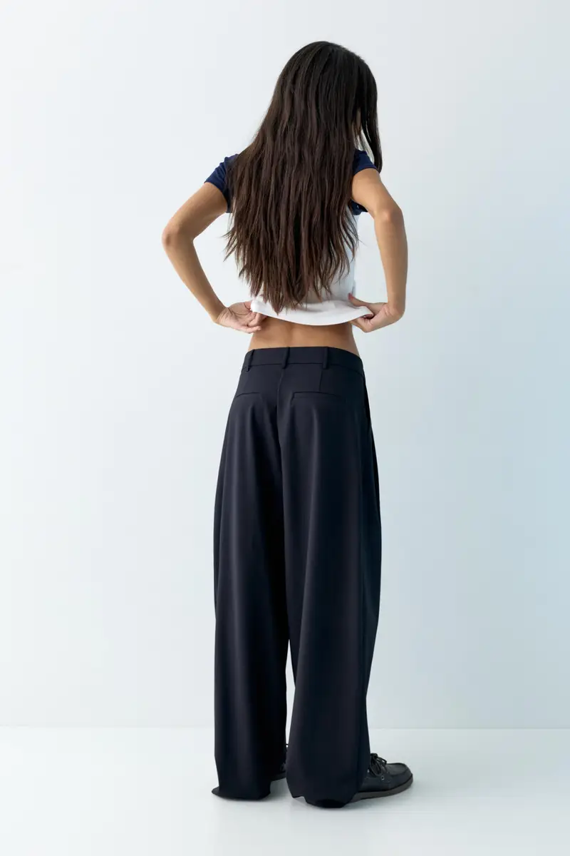 Pantaloni Eleganti A Vita Incrociata Blu marino oscuro miniatura 3