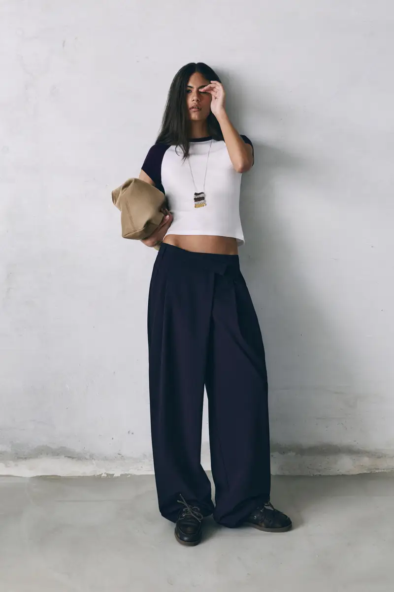 Pantaloni Eleganti A Vita Incrociata Blu marino oscuro