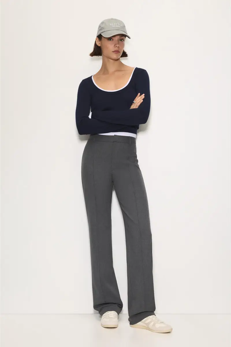 Pantaloni Eleganti Con Cucitura A Nervatura Grigio