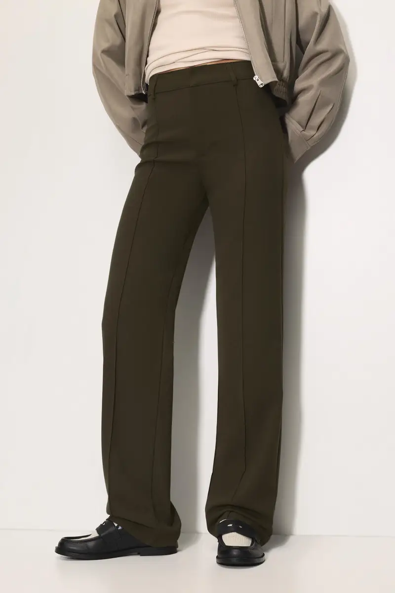 Pantaloni Eleganti Con Cucitura A Nervatura Kaki medio miniatura 2