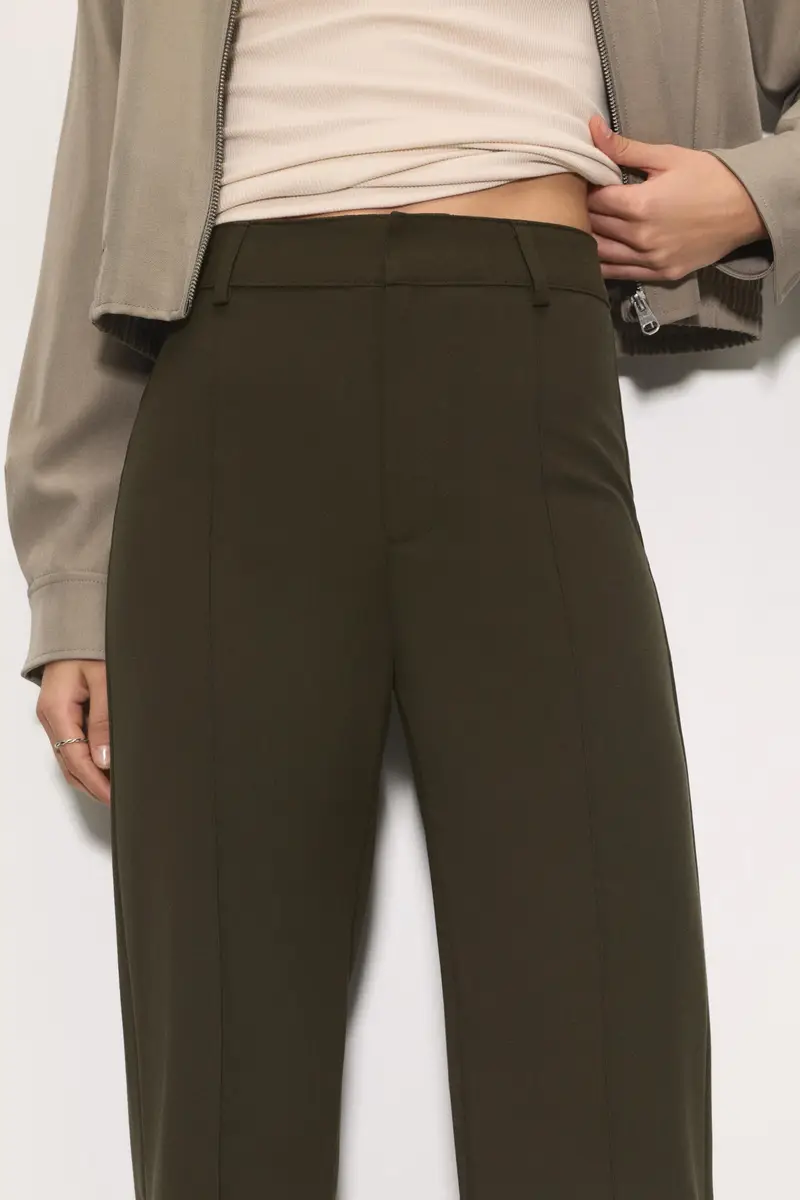 Pantaloni Eleganti Con Cucitura A Nervatura Kaki medio miniatura 3