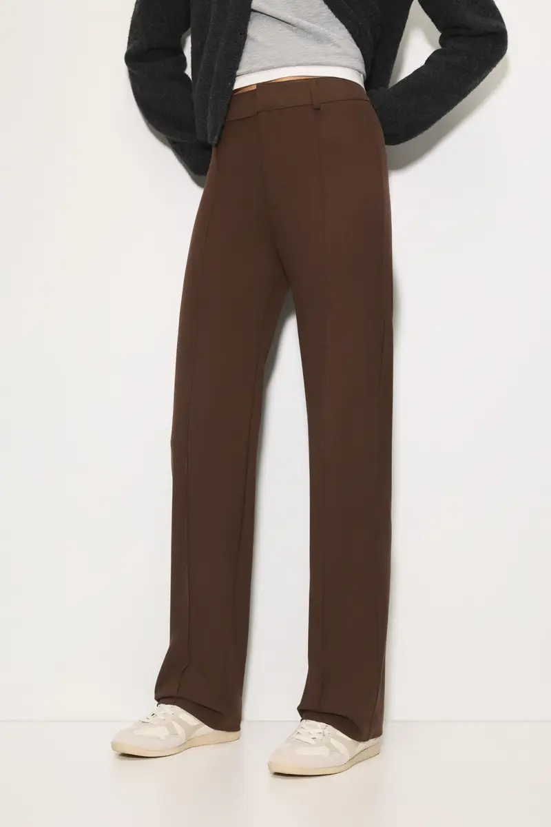 Pantaloni Eleganti Con Cucitura A Nervatura Marrone miniatura 2