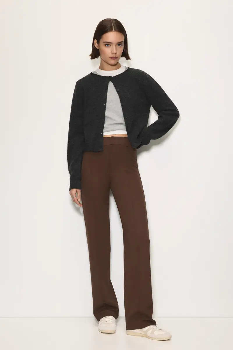 Pantaloni Eleganti Con Cucitura A Nervatura Marrone