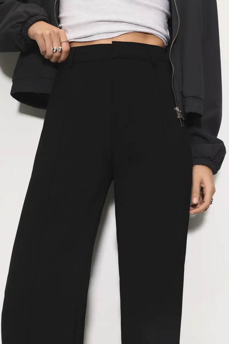 Pantaloni Eleganti Con Cucitura A Nervatura Nero miniatura 3