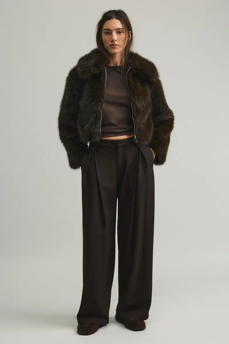 Pantaloni Eleganti Con Pinces Marrone miniatura 2