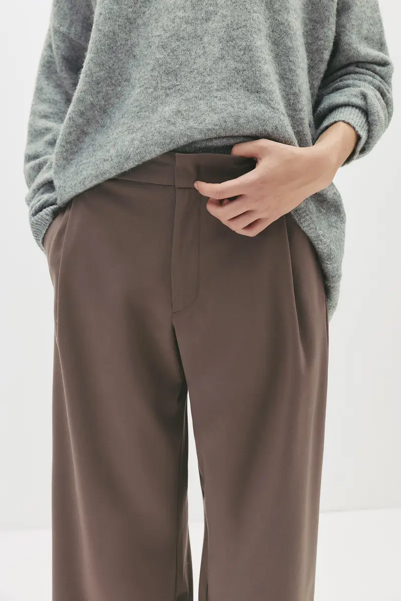 Pantaloni Eleganti Con Pinces Marrone miniatura 3