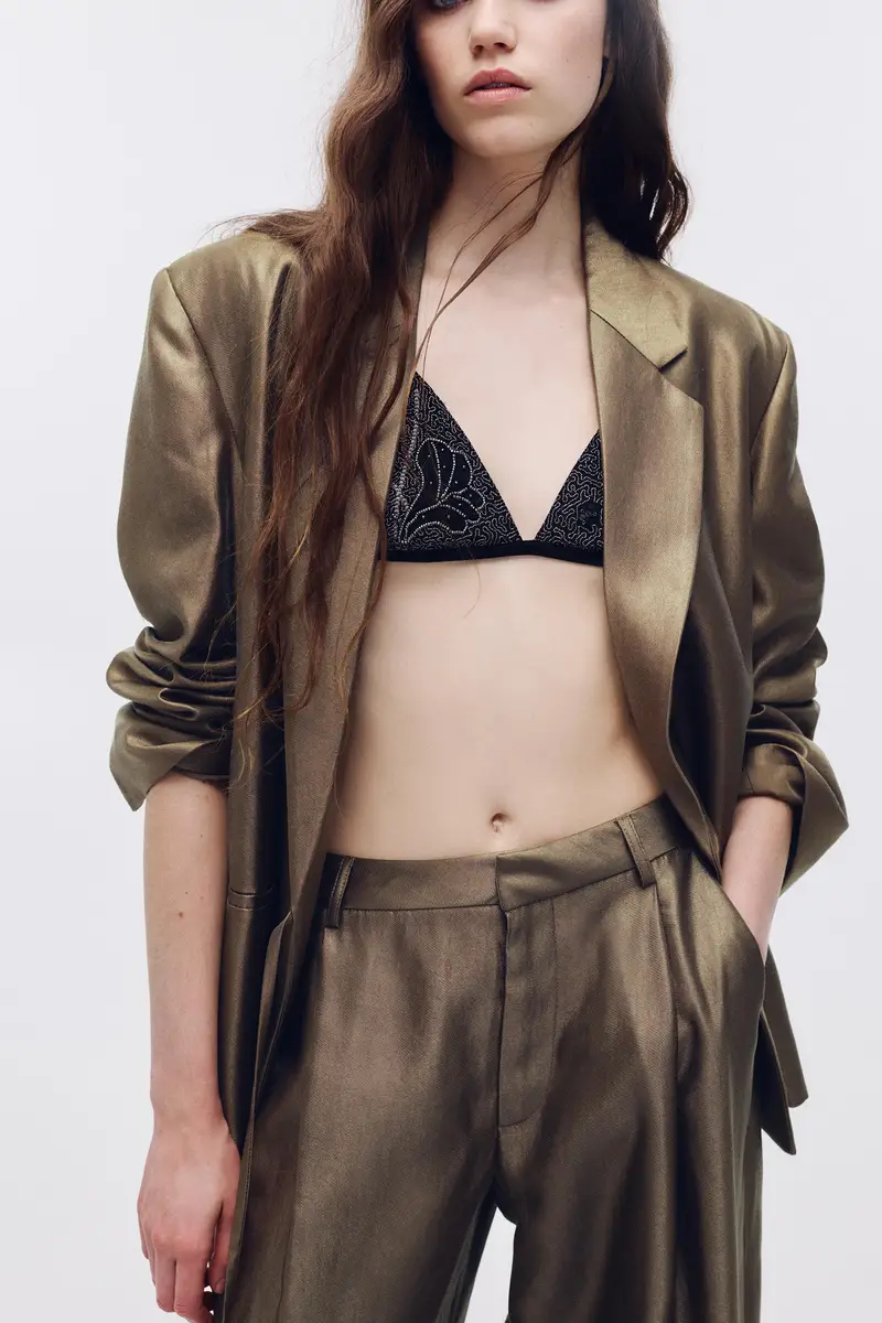 Pantaloni Eleganti Satinati Marrone miniatura 3