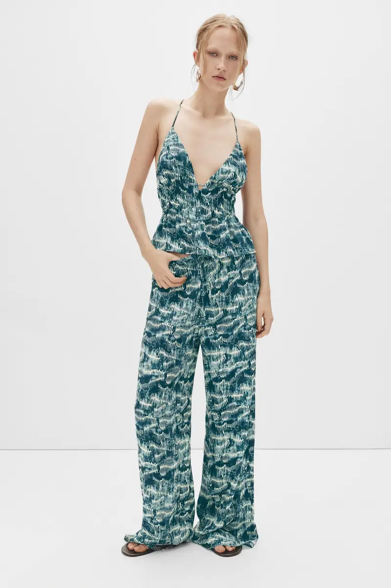 Pantaloni Fluidi Stampati Azzurro miniatura 2