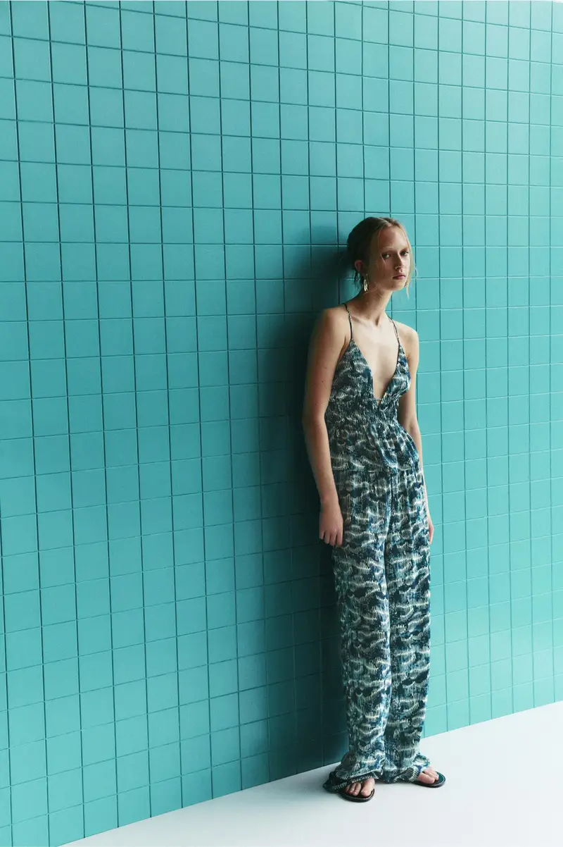 Pantaloni Fluidi Stampati Azzurro