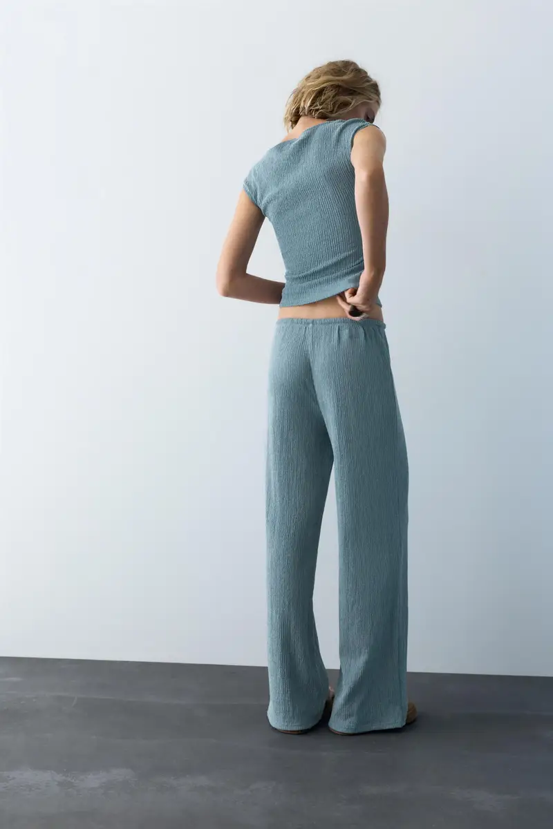 Pantaloni Gamba Larga Bambula Azzurro medio miniatura 2