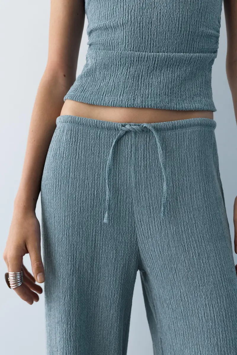 Pantaloni Gamba Larga Bambula Azzurro medio miniatura 3