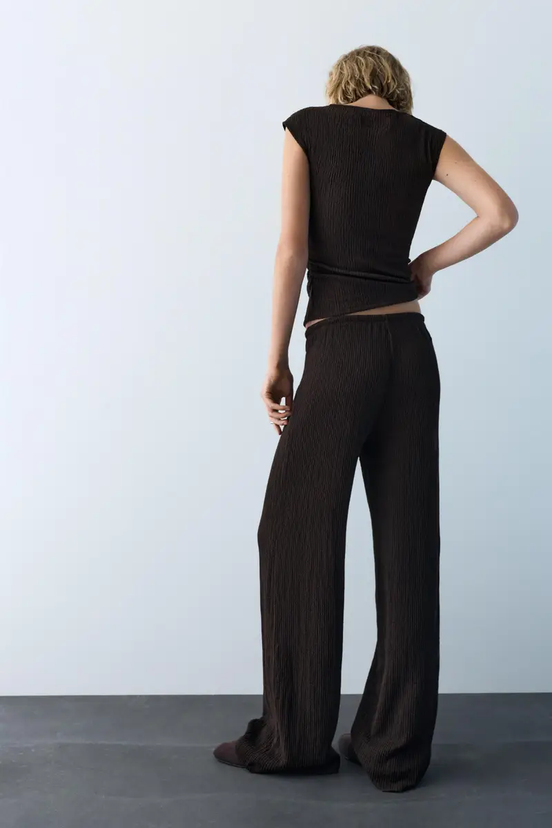 Pantaloni Gamba Larga Bambula Marrone miniatura 2